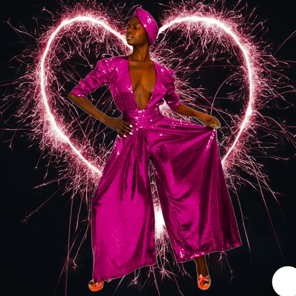 Julia Clancey Olivia Palazzo Sequin Jumpsuit with Turban - Picture 2 of 10